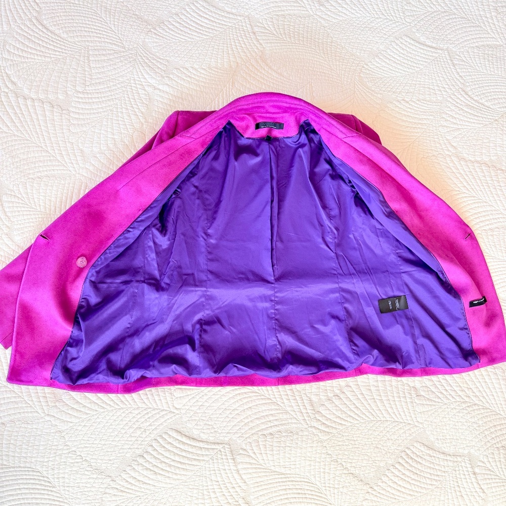 Bold Magenta Preppy Career Faux Suede Double Breasted Studio Blazer WHBM Size 12 - Picture 10 of 17